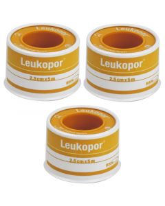 Leukopor hechtpleister non woven 5m x 2,5cm wit 3 stuks